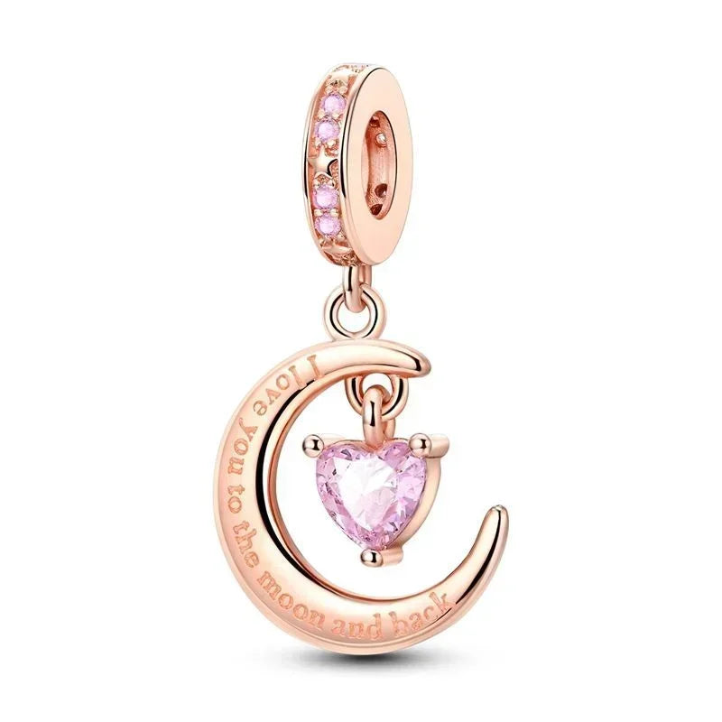 Sparkling Birthstone Heart Charm 925 Sterling Silver Pendant Bead for Mom DIY Jewelry Gift