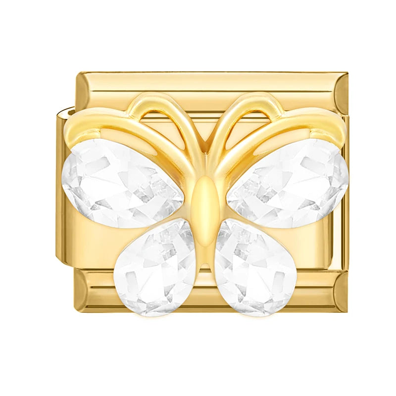 Golden 3D Bow Crown Flowers Pearl Charms for 9mm Italian Bracelet Stainless Steel DIY Jewelry