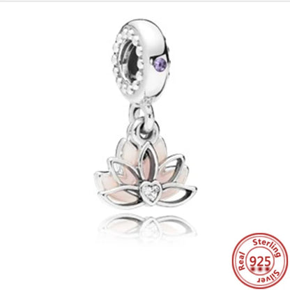 Springtime 925 Silver Pink Flower Ice Cream Charm Pendant for DIY Bracelets Y477