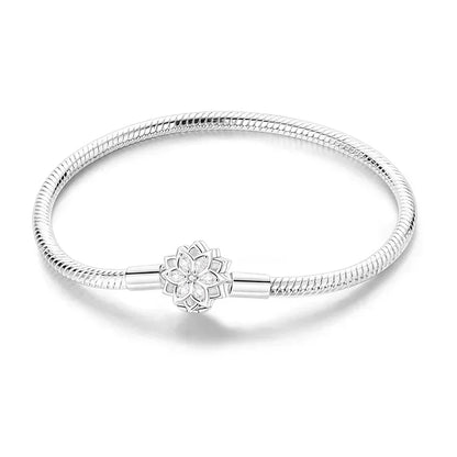 Sterling Silver 925 Star Clover Lotus Flower Snake Chain Bracelet for Women DIY Charm Jewelry Gift