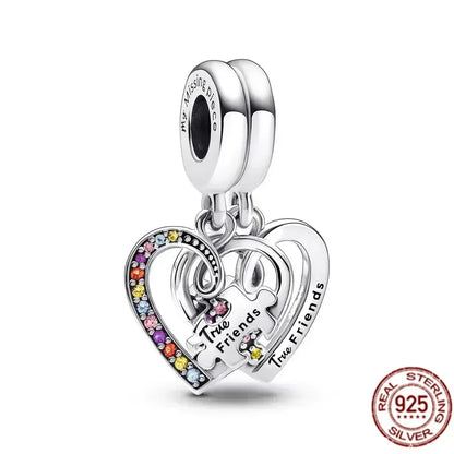 Original 925 Sterling Silver Linked Sister Hearts Openable Heart Locket Dangle Charm Beads for Necklace and Bracelet Jewelry