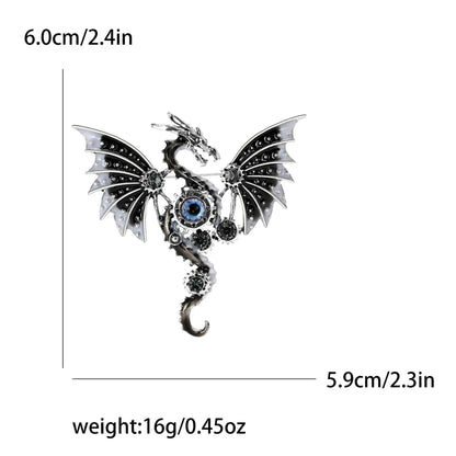 Enamel Dragon Pins for Women Rhinestone Brooch Jewelry Grey4447