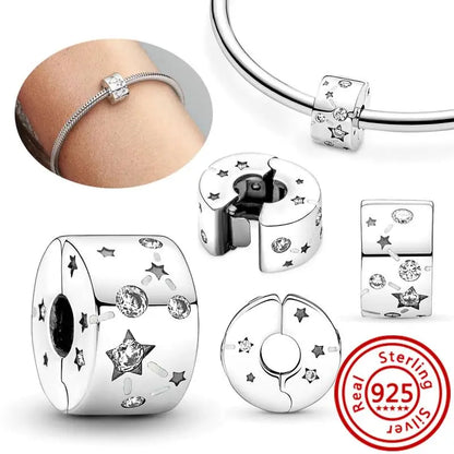 925 Silver Galaxy Charms Bracelet with Starry Sky Beads and Planetary Motifs