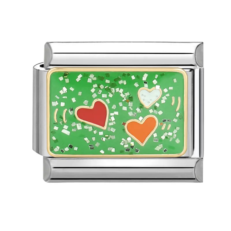 Y2K Green Series Italian Charm Bracelet Links with Camera Woods Flowers Designs in Stainless Steel