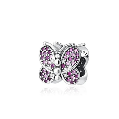 925 Sterling Silver Blue Moon Butterfly Heart Zircon Beads Charms for DIY Necklace and Bracelet Jewelry Gifts for Women
