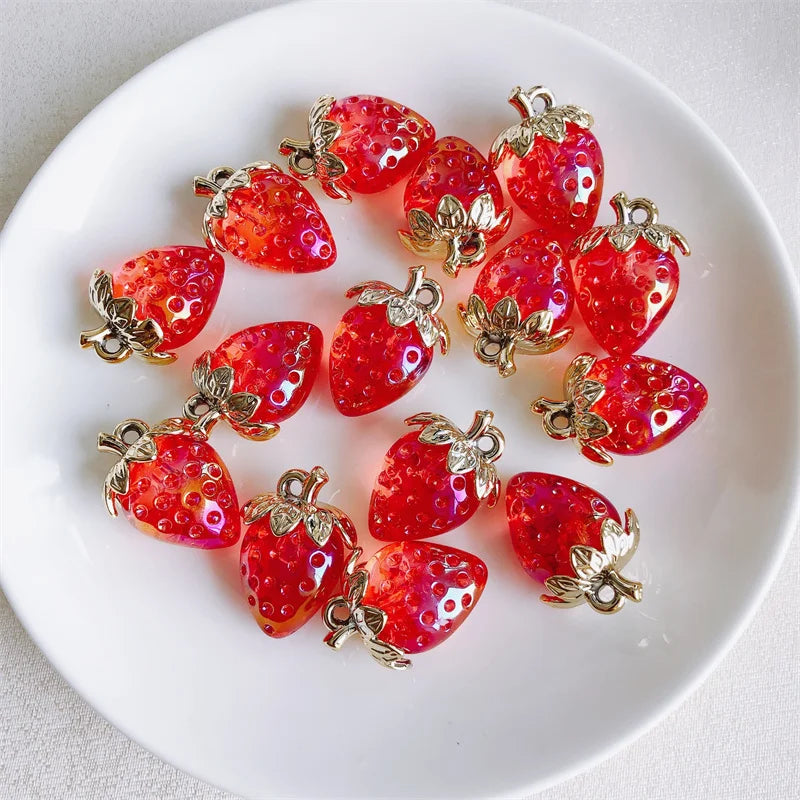 Vibrant 3D Strawberry Resin Charms Set for DIY Jewelry Making