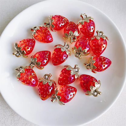 Vibrant 3D Strawberry Resin Charms Set for DIY Jewelry Making
