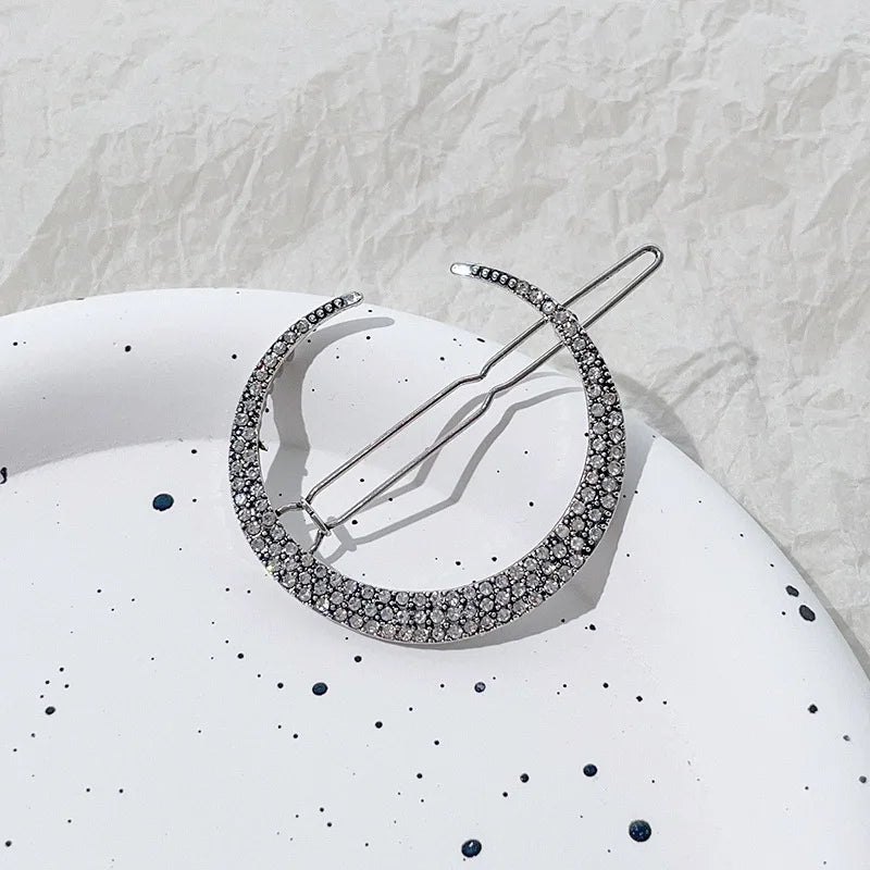 Geometric Stars & Moon Rhinestone Hair Clip Set - Top-Rated Bridal Hairpins for Women Antique Silver 2