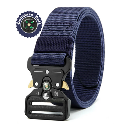Men's Belt Outdoor Multi Function Compass High Quality Canvas Navy Blue 125cm