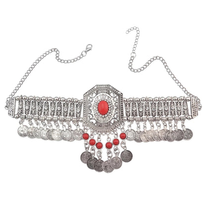 Indian Vintage Coin Tassel Choker Necklace for Women Ethnic Boho Jewelry Gift