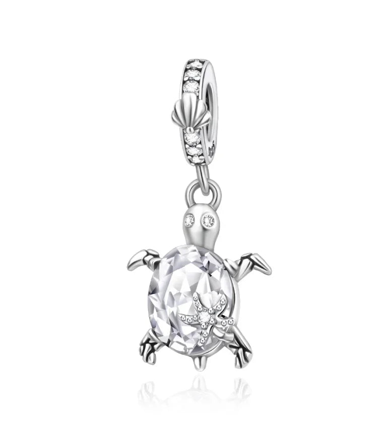 Summer Murano Glass Sea Turtle Dangle Charm Colorful Crystal Zircon Pendant 925 Sterling Silver Fine Jewelry for Original Bracelets