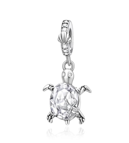 Summer Murano Glass Sea Turtle Dangle Charm Colorful Crystal Zircon Pendant 925 Sterling Silver Fine Jewelry for Original Bracelets