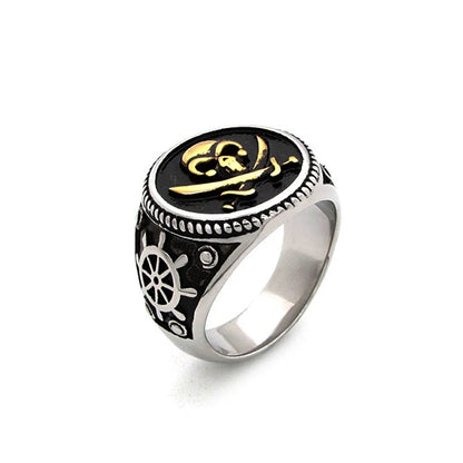 Vintage Gothic Pirate Skull Stainless Steel Ring for Men - Rock Punk Motorcycle Party Jewelry Gift