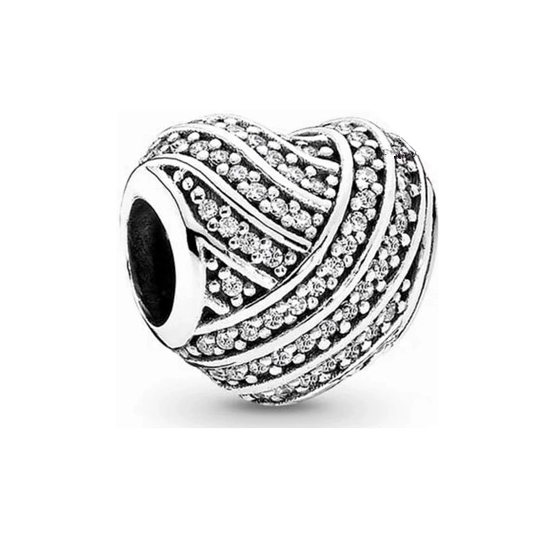 Sparkling Intertwined Love Hearts Charm Beads for 925 Sterling Silver Bracelet