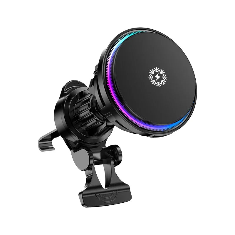 15W Ice Cooling Magnetic Wireless Car Charger for iPhone 16 15 14 13 12 Pro Max MagSafe Fast Charging Station black