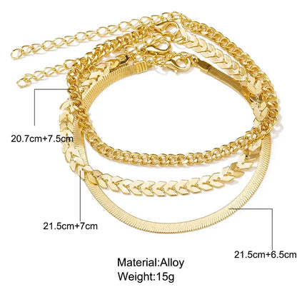 Vintage Gold Flat Snake Chain Anklet for Women Beach Jewelry