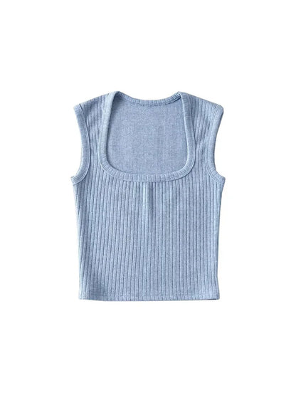 Dozw Elastic Knit Crop Top For Women Solid Summer Sleeveless
