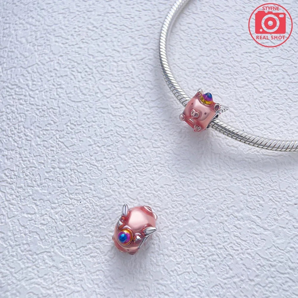 925 Silver Lucky Dragon Flying Pig Lion Penguin Pendant Beads for Women Bracelets Gift