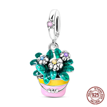 Elegant Sterling Silver Purple Flower Beads for DIY Jewelry and Charm Bracelets