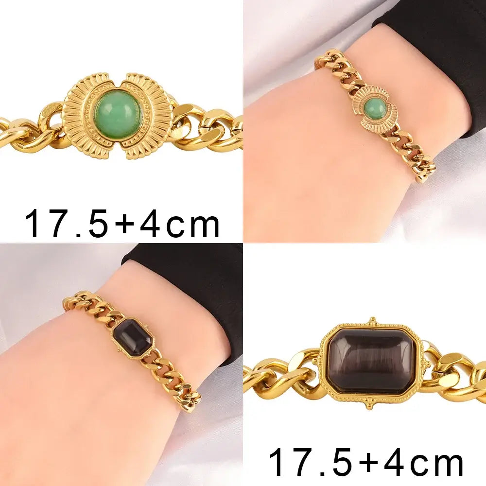 Vintage Stainless Steel Bracelet for Women with Turquoise Pendant