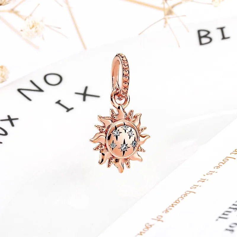 Rose Gold Winged Angel Heart Charm Bead Pink Daisy Spacer