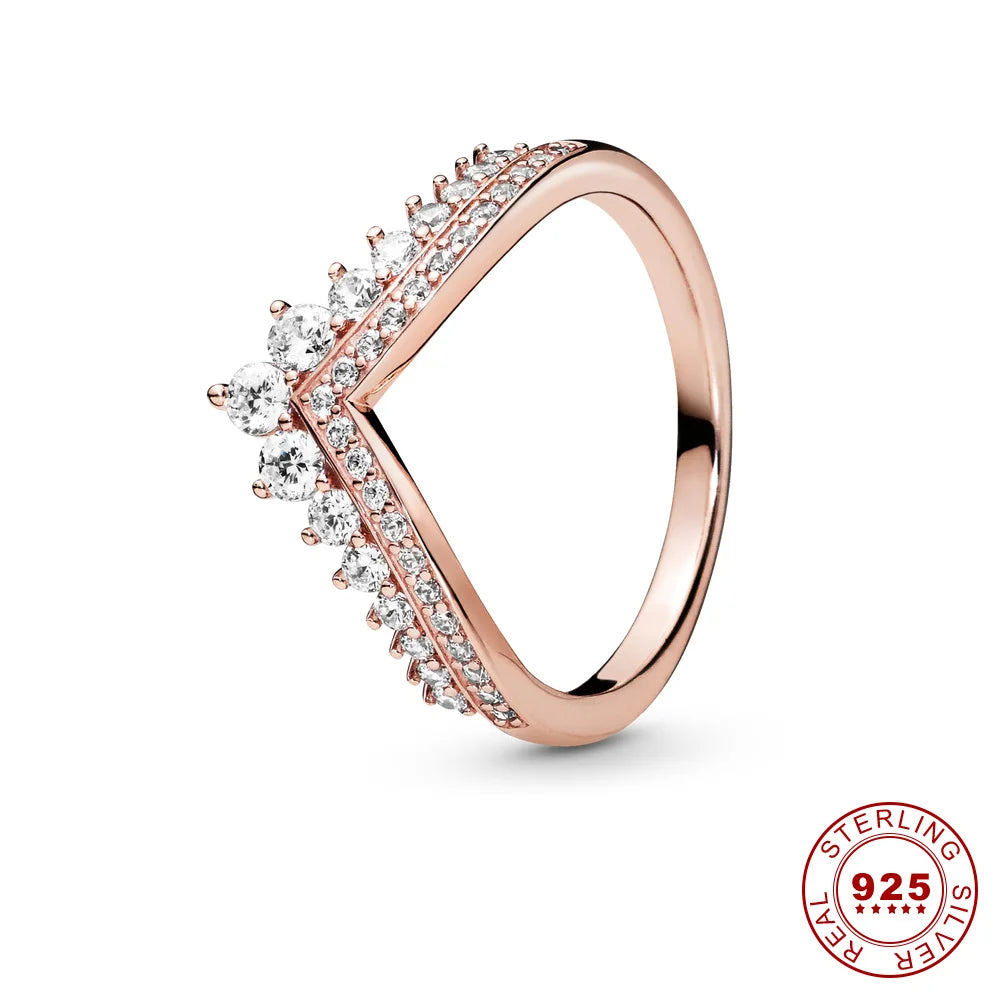 Crown 925 Sterling Silver Stackable Ring with Shiny Rose Gold Zircon for Women Perfect for Weddings and Parties PAR318