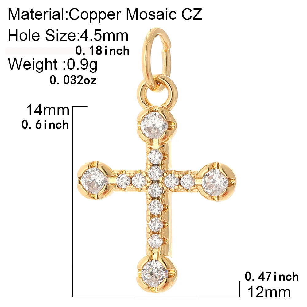 Gold Cubic Zirconia Cross Dangle Charms for Jewelry Making Necklace Bracelet Earrings