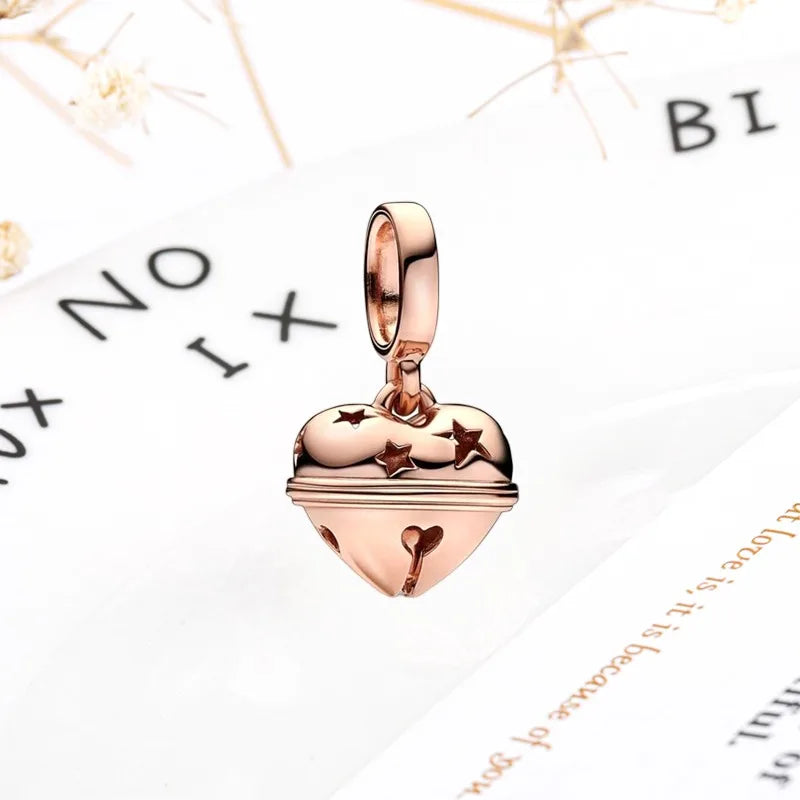Rose Gold Winged Angel Heart Charm Bead Pink Daisy Spacer