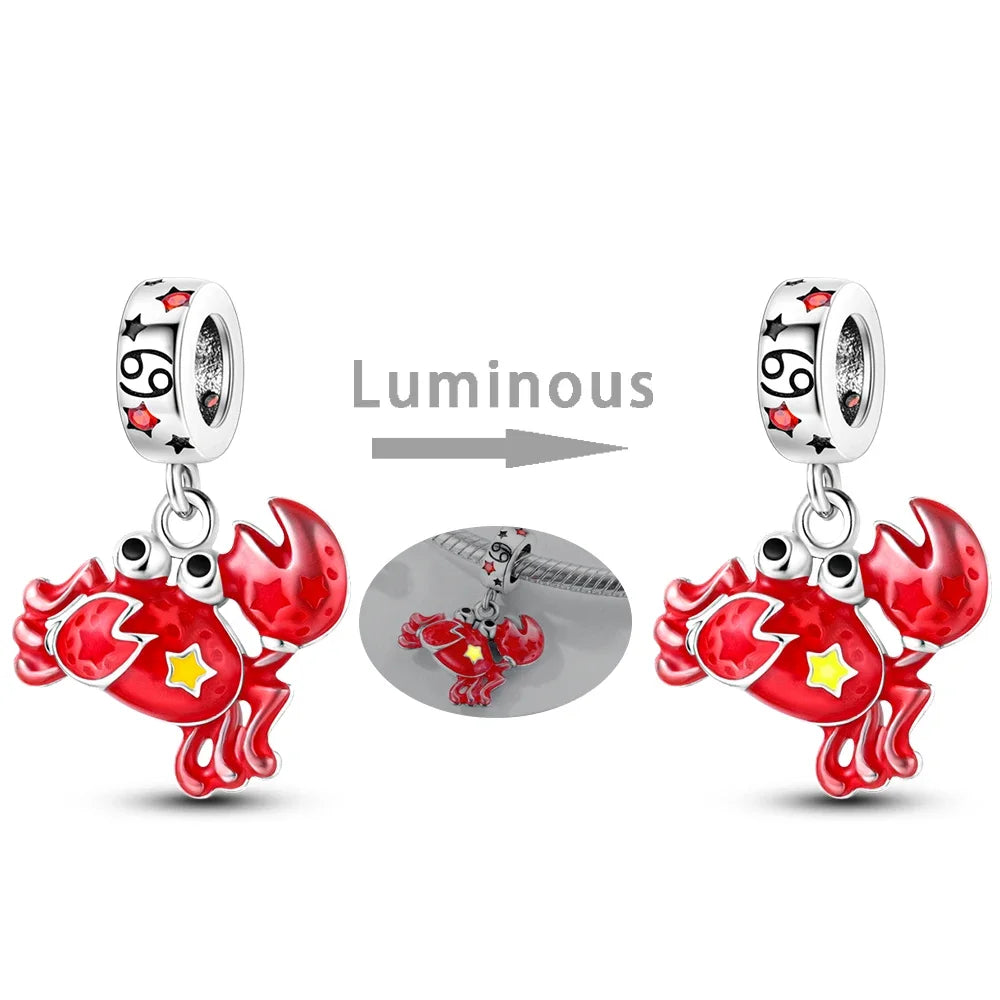 Zodiac Glow In Dark 925 Sterling Silver Charm Beads