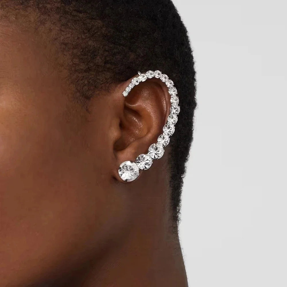 Stonefans Elegant Rhinestone Geometric Arc Earrings for Women