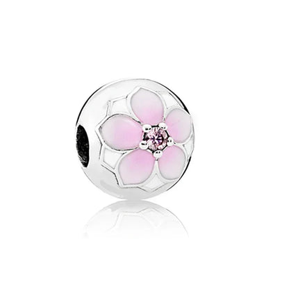 925 Sterling Silver Pink Flower Balloon Coffee Cup Charm Beads for DIY Bracelets Perfect Gift for Women AMC0240