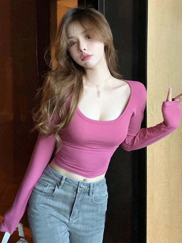 Women Base Layer Top Long Sleeve U Neck Casual Shirt