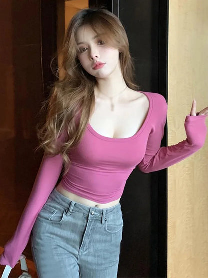 Women Base Layer Top Long Sleeve U Neck Casual Shirt
