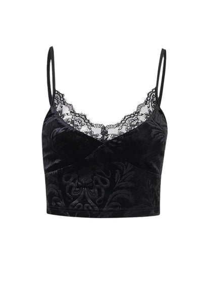 Womens Skeleton Print Crop Top Black Lace 90s Aesthetic