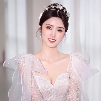 Wedding Crown Hair Jewelry - Double Layer Crystal Star Headpiece with Rhinestones