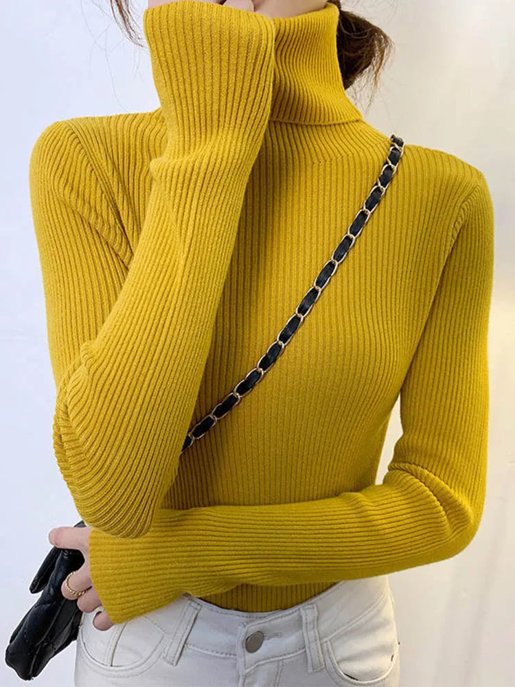 Women Slim Turtleneck Long Sleeve Pullover Sweater Autumn