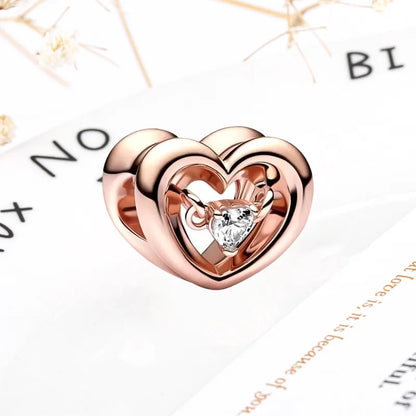 Rose Gold Winged Angel Heart Charm Bead Pink Daisy Spacer