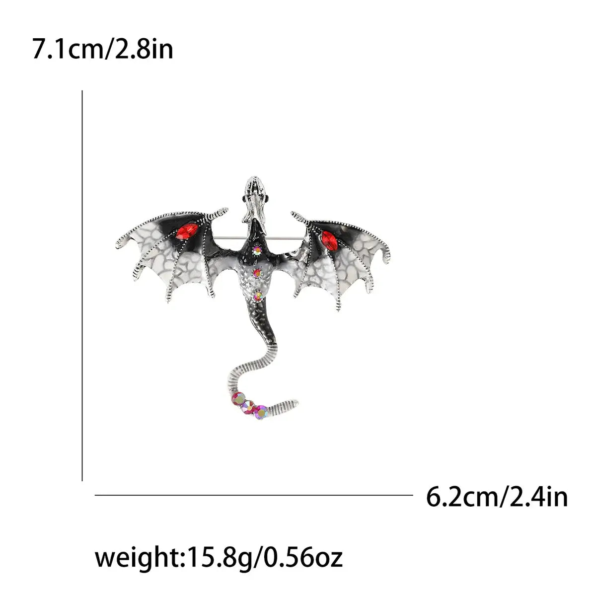 Enamel Dragon Pins for Women Rhinestone Brooch Jewelry Grey3539