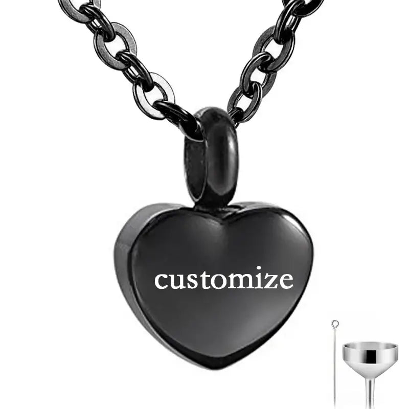 Heart Shaped Memorial Urns Necklace for Ashes in Four Colors black-customize