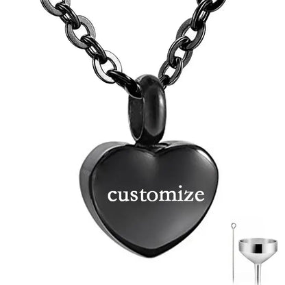 Heart Shaped Memorial Urns Necklace for Ashes in Four Colors black-customize