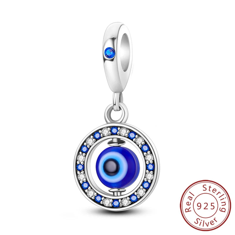 925 Sterling Silver Charms Pendant Set for Bracelets Angel Devil's Eye Fatima's Hand Cross Women's Jewelry Gift KTC681