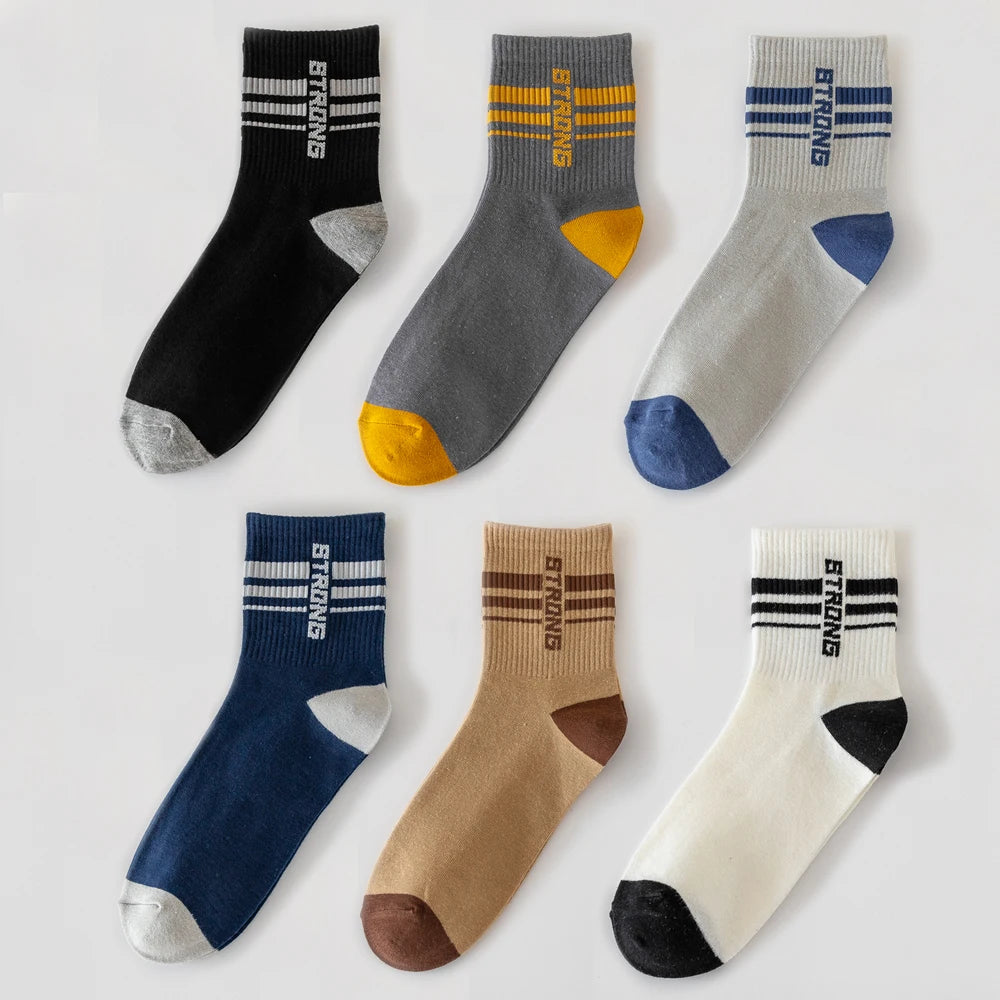 6 Pairs Breathable Mid Calf Sports Socks Men Odor Control