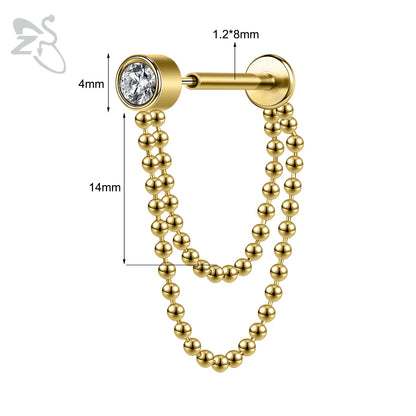 ZS 16G Stainless Steel Stud Earrings for Women and Girls with CZ Crystal Tassel Drop Design