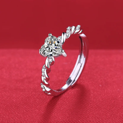 Elegant 925 Sterling Silver Heart Zircon Adjustable Ring for Women