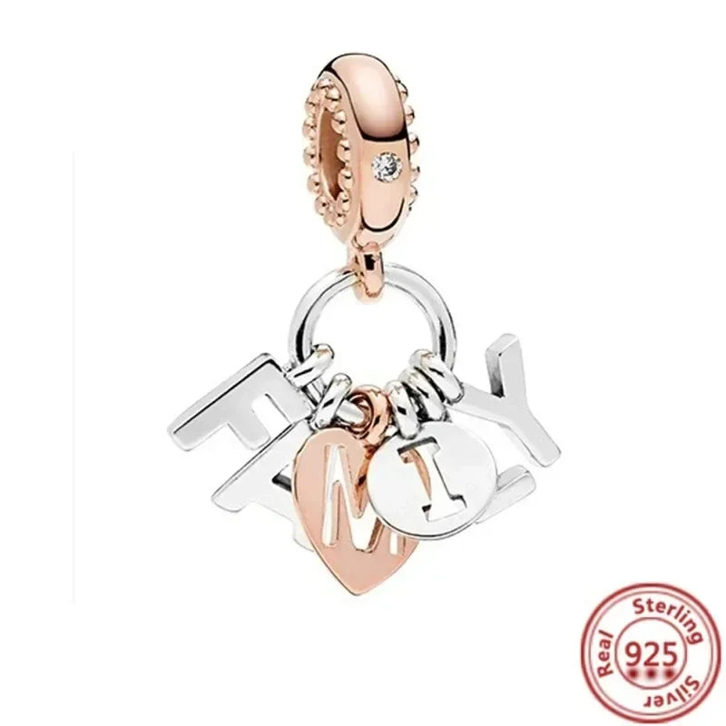 925 Silver Rose Gold Family Tree Heart Beads Charm for Women DIY Necklace Bracelet Jewelry Gift