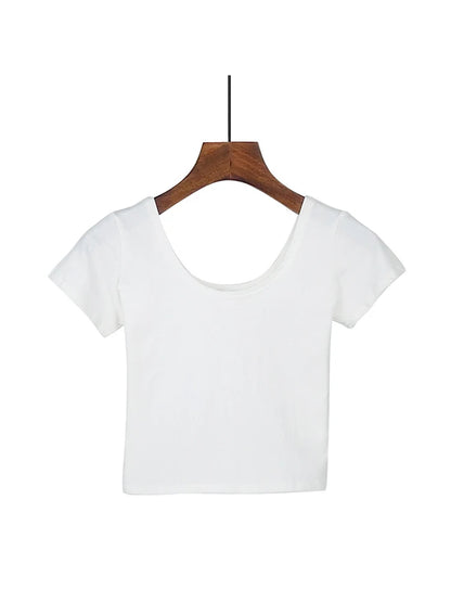 Dozw Solid Crop Top For Women Slim Fit High Waist Tee