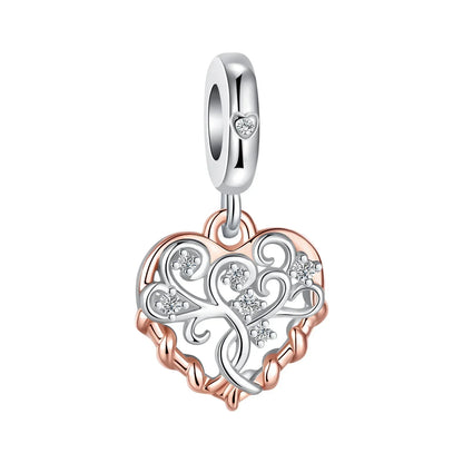 Sparkling Birthstone Heart Charm 925 Sterling Silver Pendant Bead for Mom DIY Jewelry Gift