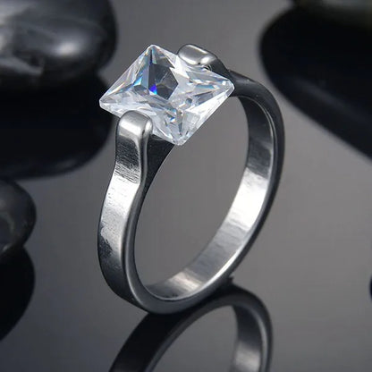 Elegant Zircon Crystal Stainless Steel Ring for Weddings and Engagements