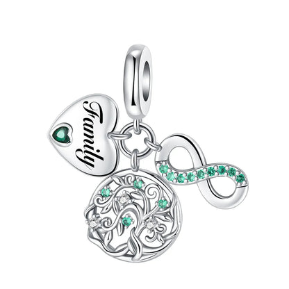 Lucky Four Leaf Clover Dangle Charm Sterling Silver Family Tree Flower Bead Pendant for Bracelets and Necklaces