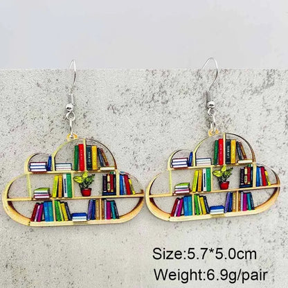 Cat Bookcase Dangle Earrings for Women Geometric Acrylic Rabbit Love Jewelry Gift for Teachers and Readers
